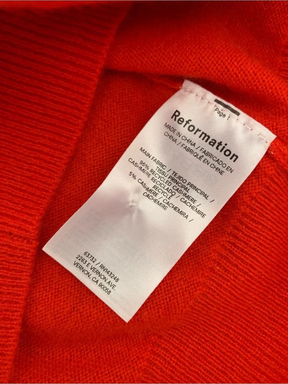 Reformation Caspia Cashmere Wool Button Cropped Cardigan Sweater Top Paprika Red